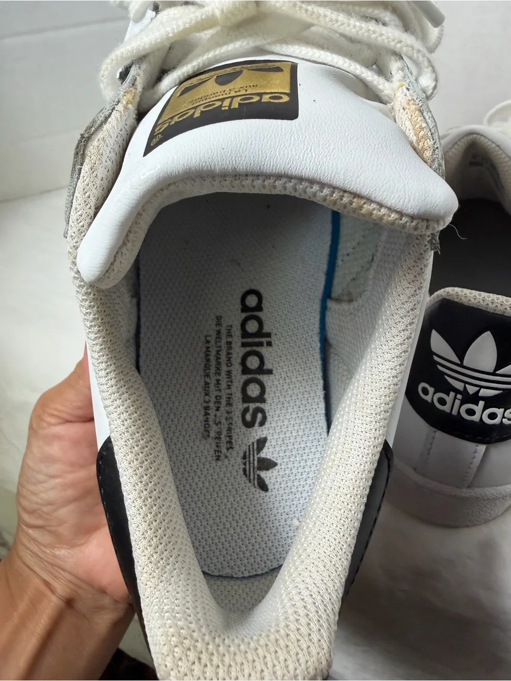 Adidas Originals Superstar White Black Gold Metallic Men's Sneakers size 8